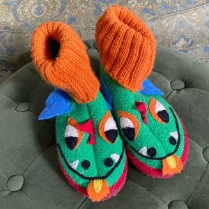 Garnet Hill kids wool slippers, dragon design
